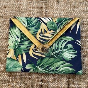 Botanical Print Mixed Media Clutch Purse